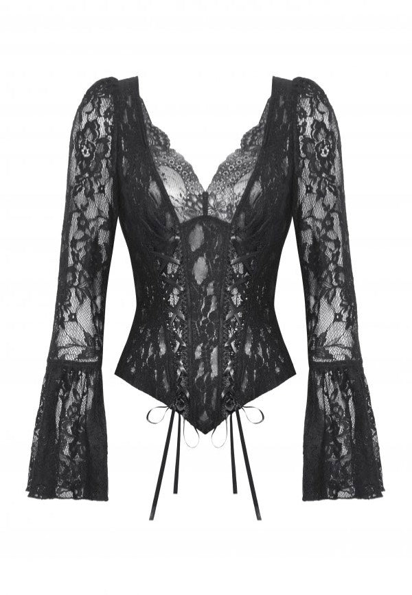 Dark In Love - Gothic Dark Lace Sexy Deep V-Neck - Top | Women-Image
