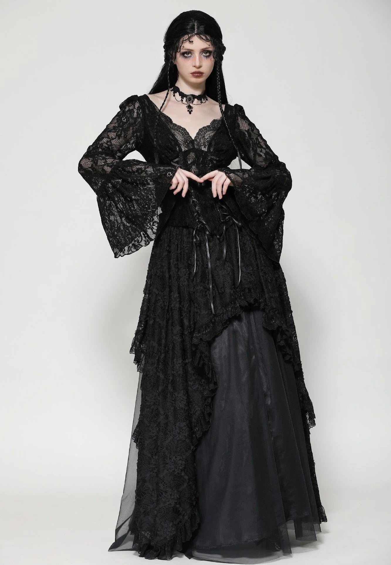 Dark In Love - Gothic Dark Lace Sexy Deep V-Neck - Top | Women-Image