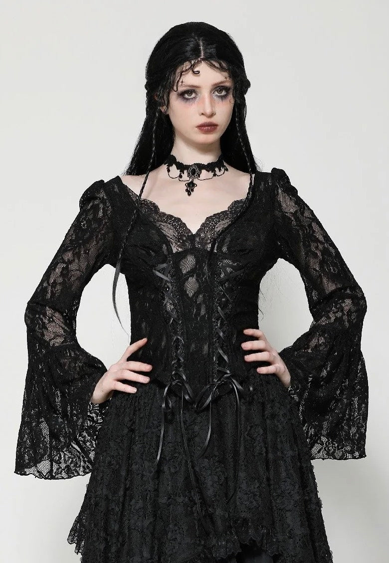 Dark In Love - Gothic Dark Lace Sexy Deep V-Neck - Top | Women-Image