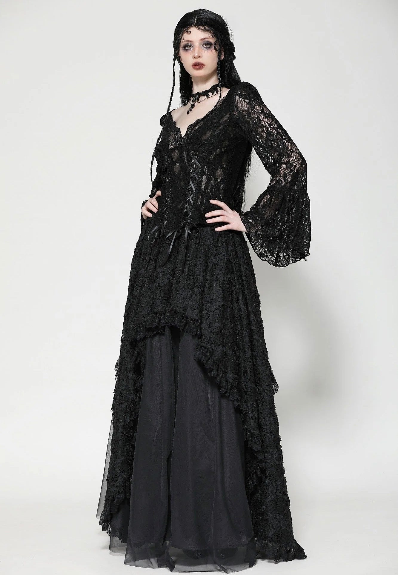 Dark In Love - Gothic Dark Lace Sexy Deep V-Neck - Top | Women-Image