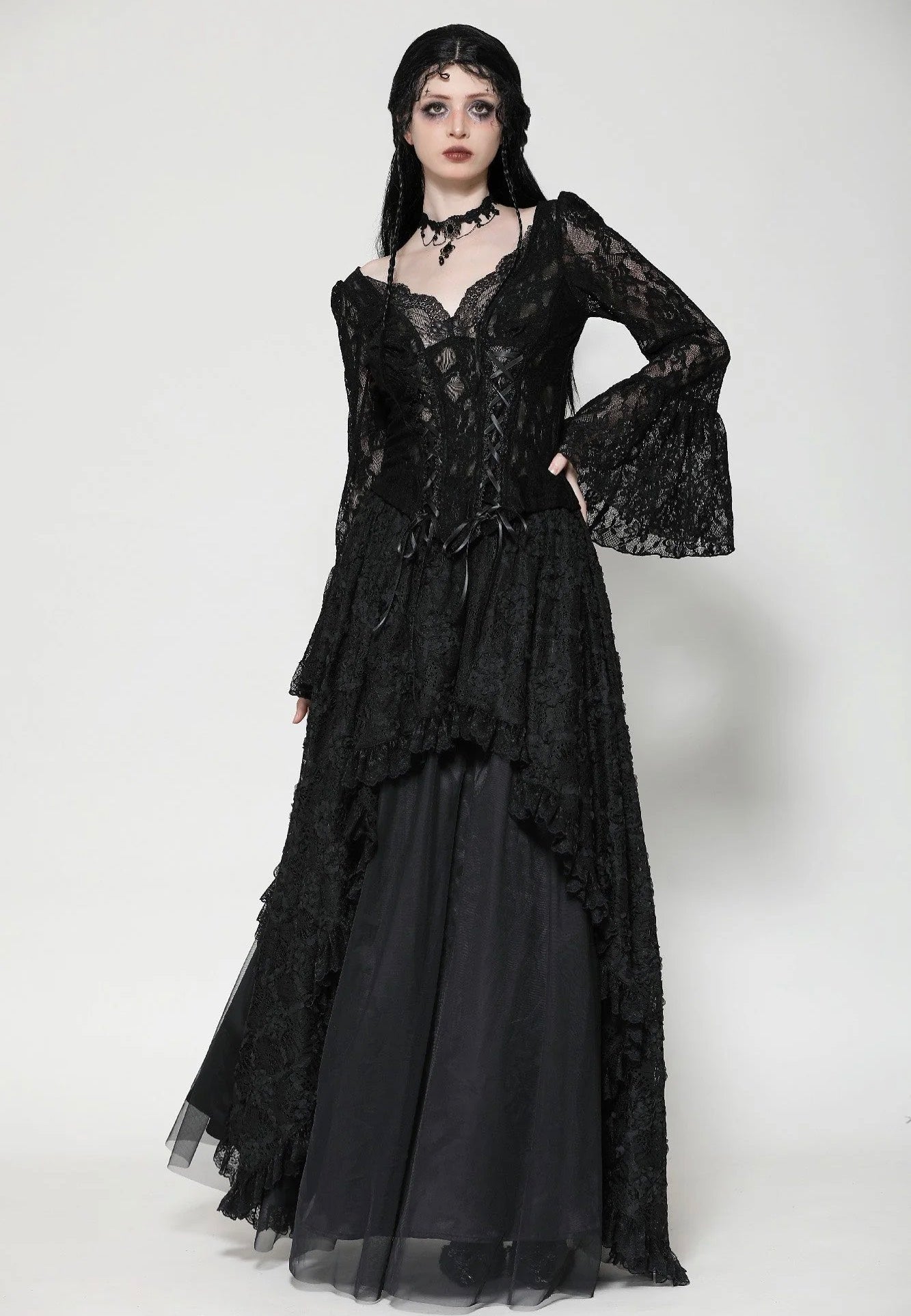 Dark In Love - Gothic Dark Lace Sexy Deep V-Neck - Top | Women-Image