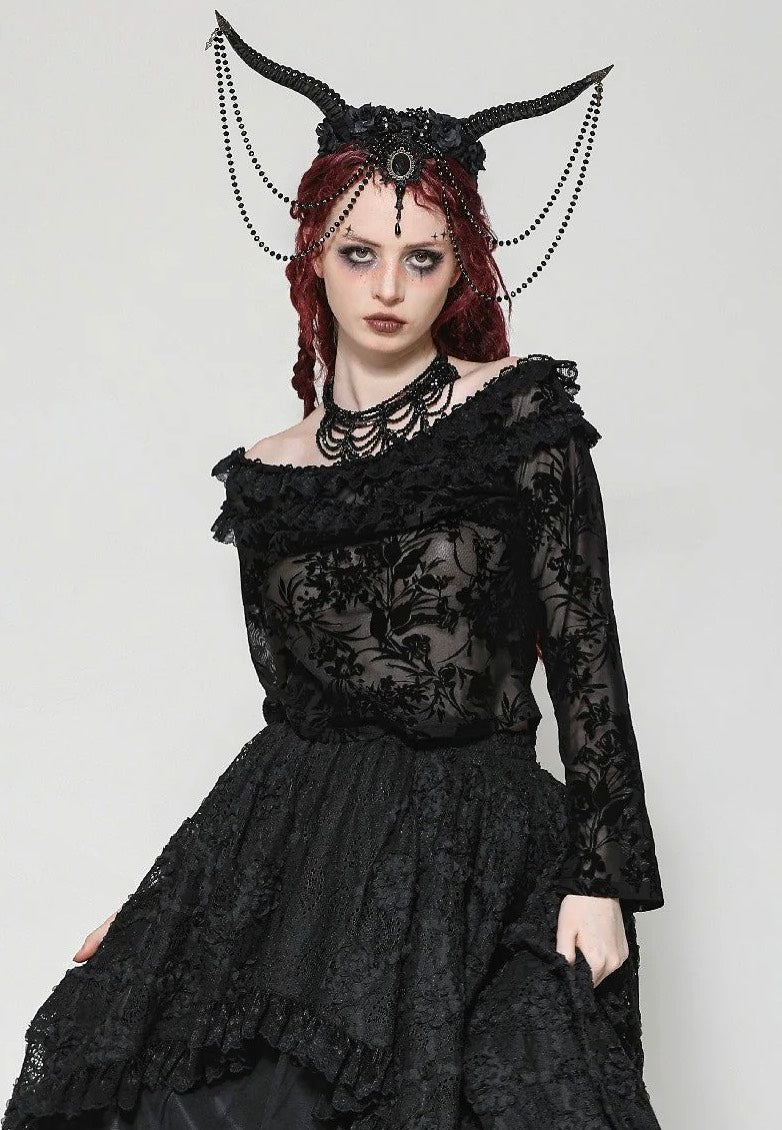 Dark In Love - Gothic Sexy Off-Shoulder Velvet Lace Top - Top | Women-Image