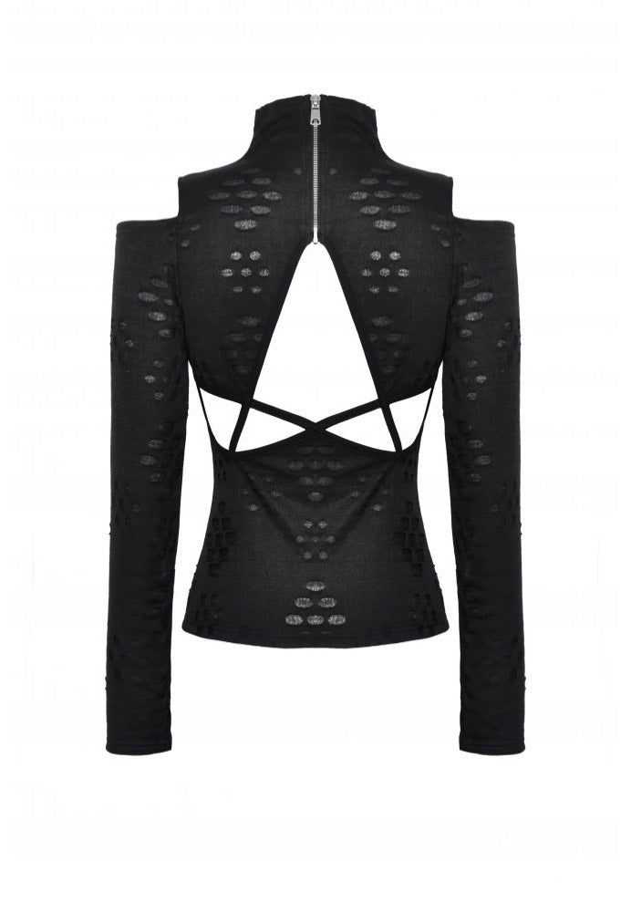 Dark In Love - Punk Back Cutout Star Shaped Distressed - Longsleeve | Women-Image