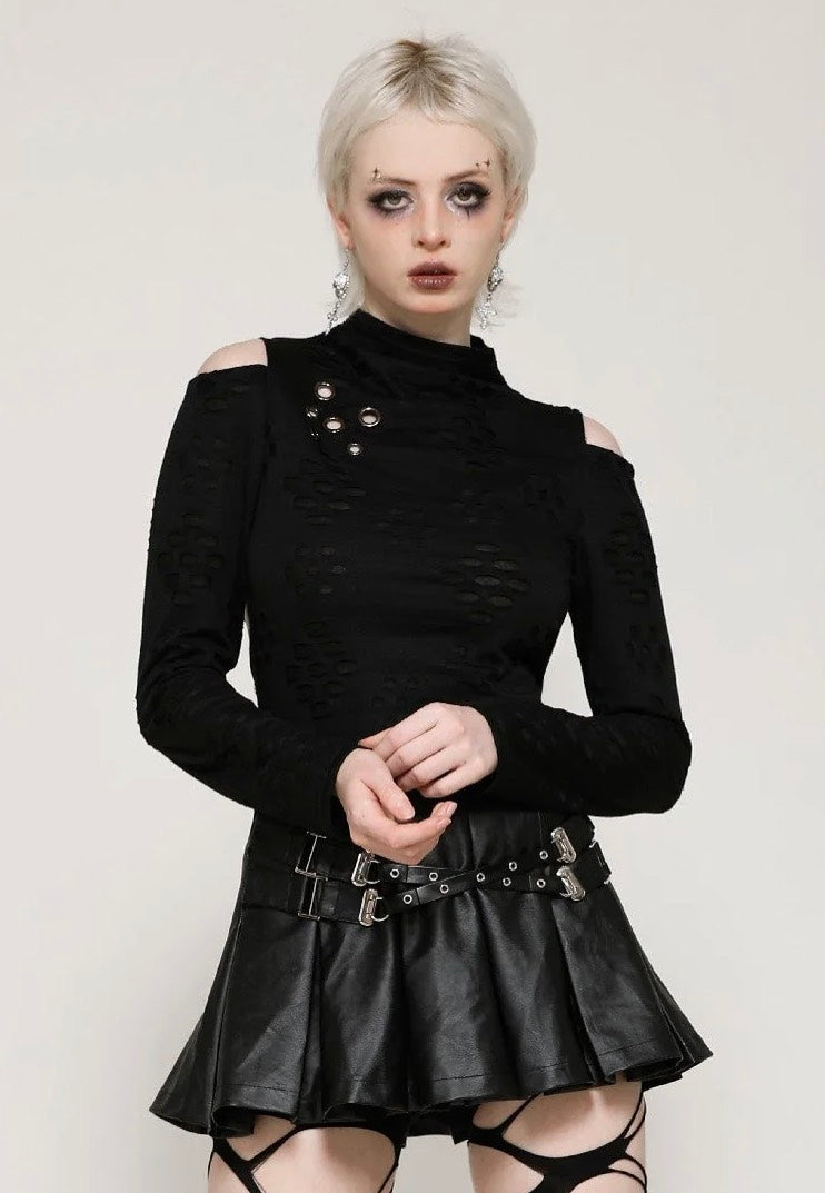 Dark In Love - Punk Back Cutout Star Shaped Distressed - Longsleeve | Women-Image