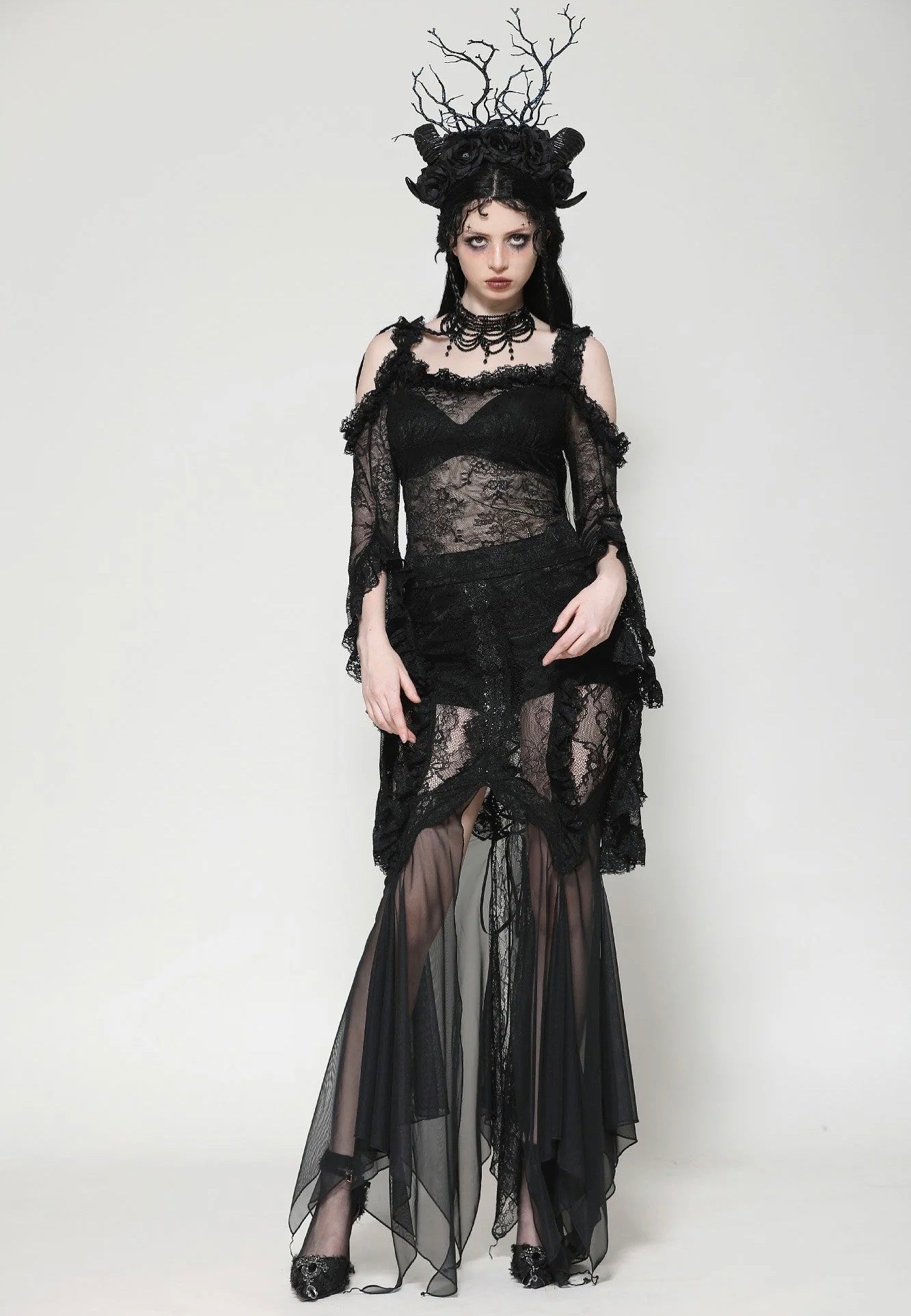 Dark In Love - Gothic Romantic Lace Flare Sleeve - Top | Women-Image