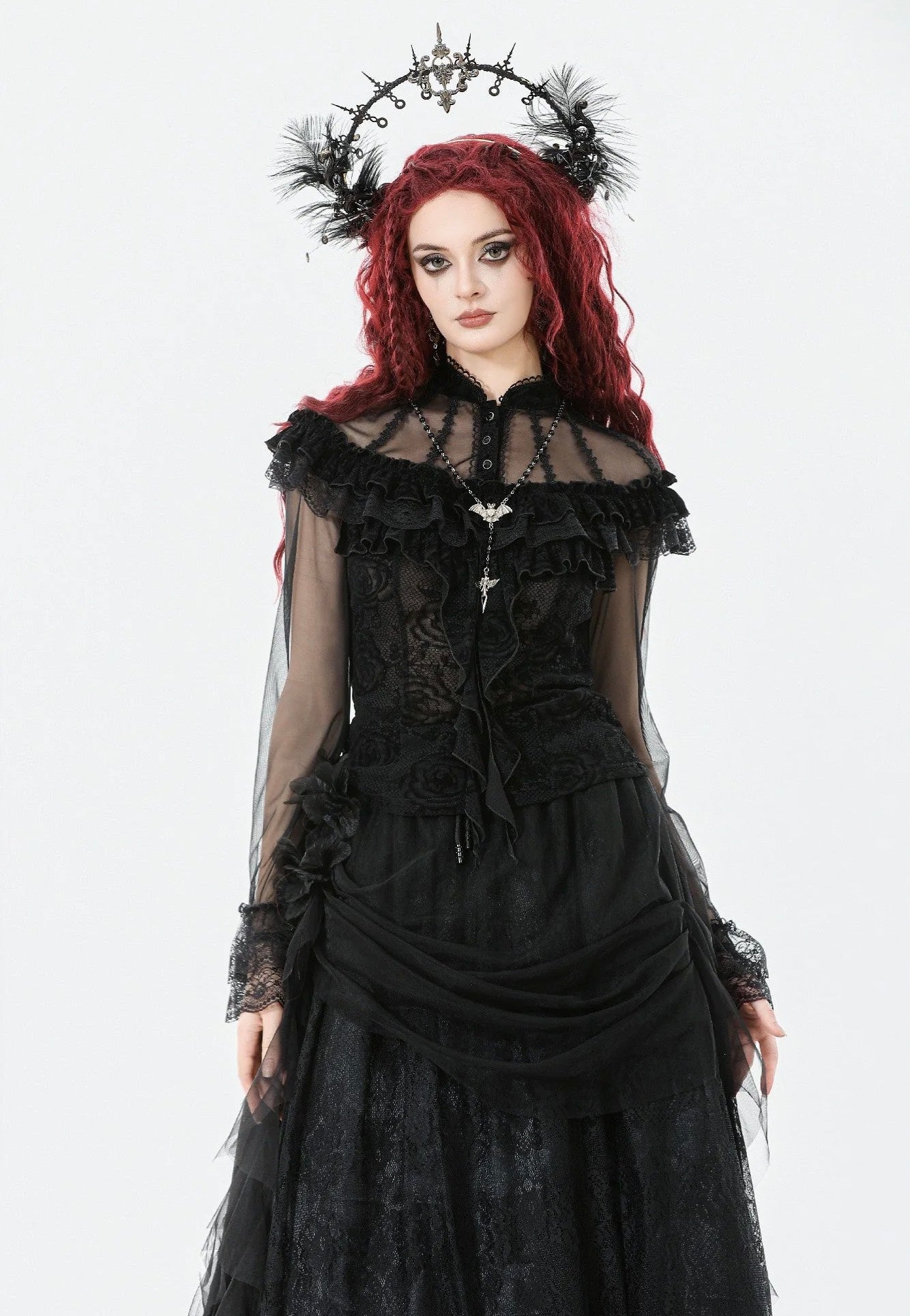 Dark In Love - Gothic Rose Sheer Court - Top | Women-Image
