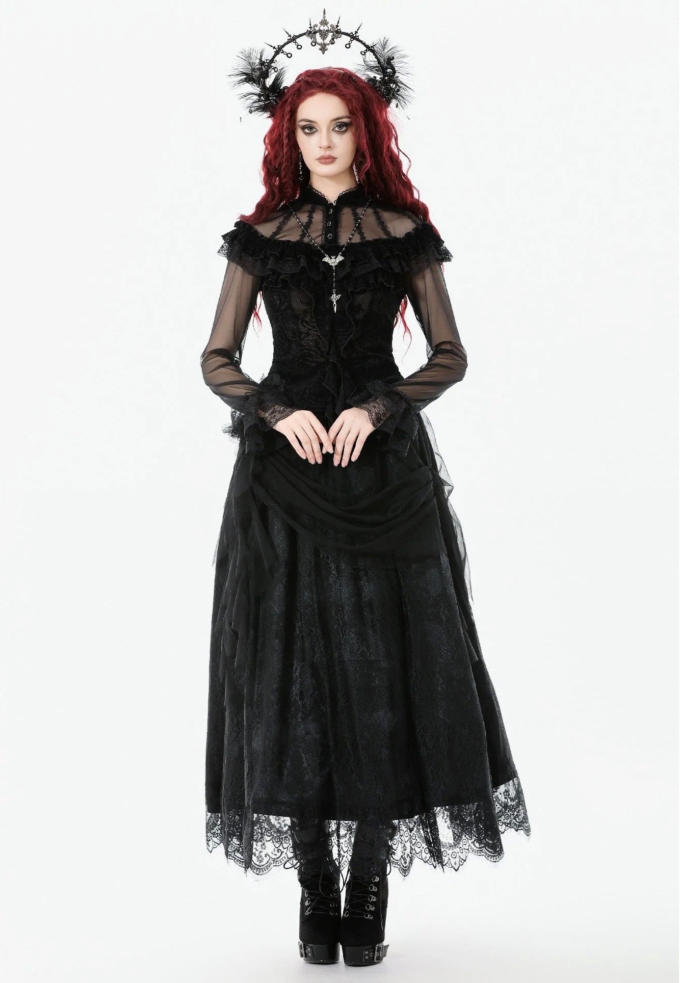 Dark In Love - Gothic Rose Sheer Court - Top | Women-Image