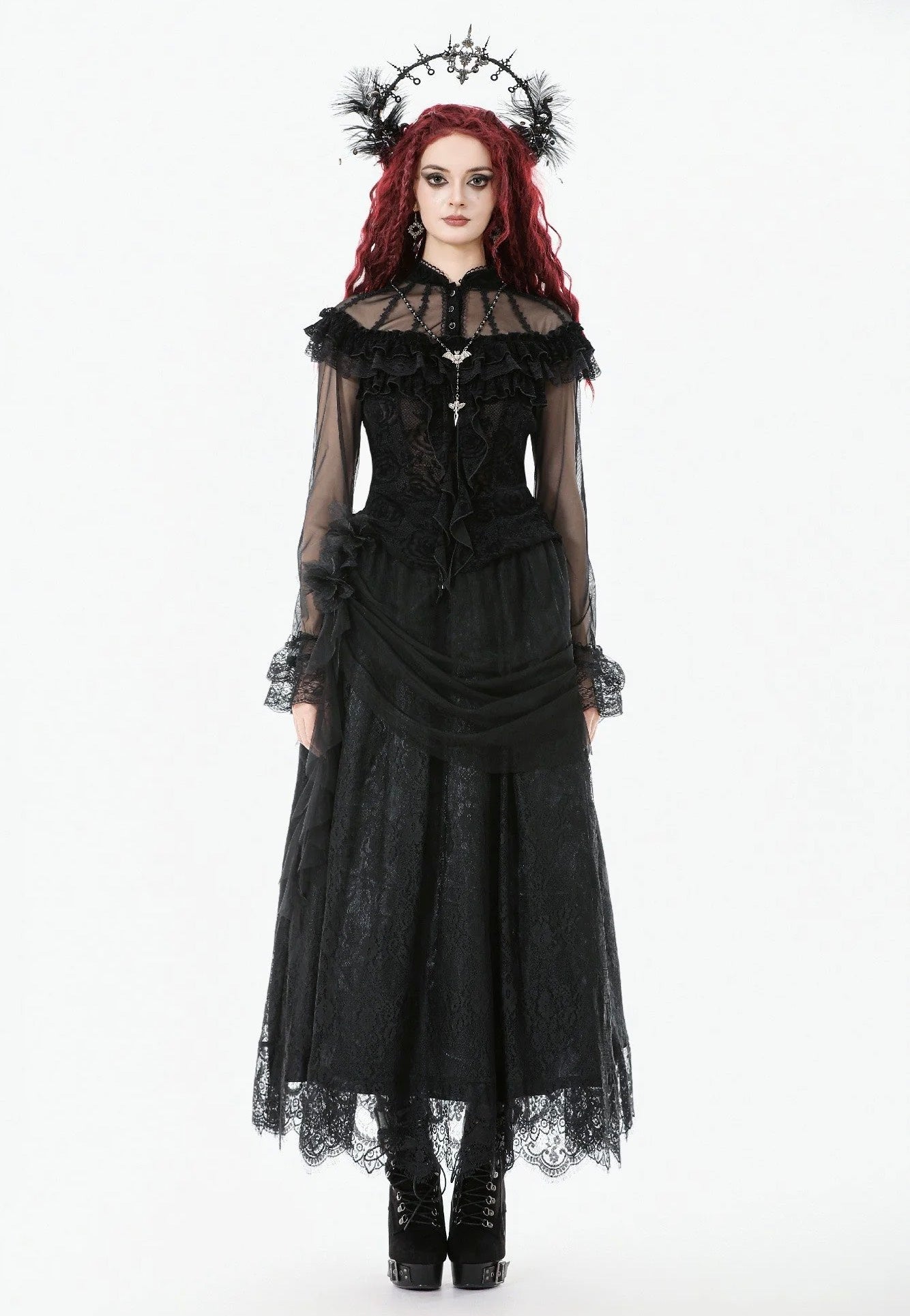 Dark In Love - Gothic Rose Sheer Court - Top | Women-Image
