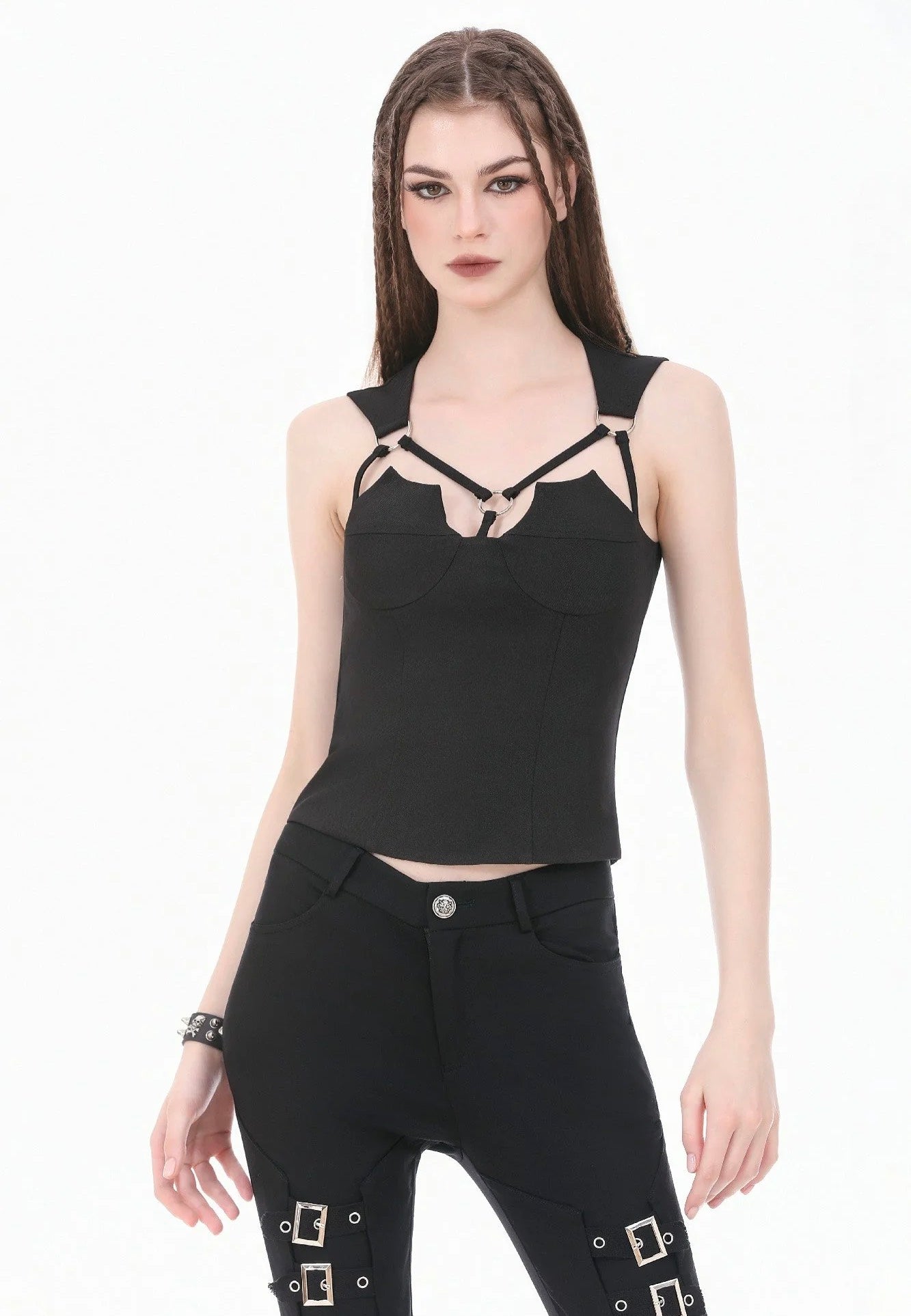Dark In Love Dark Functional Style Metal Ring Strap Oberteil