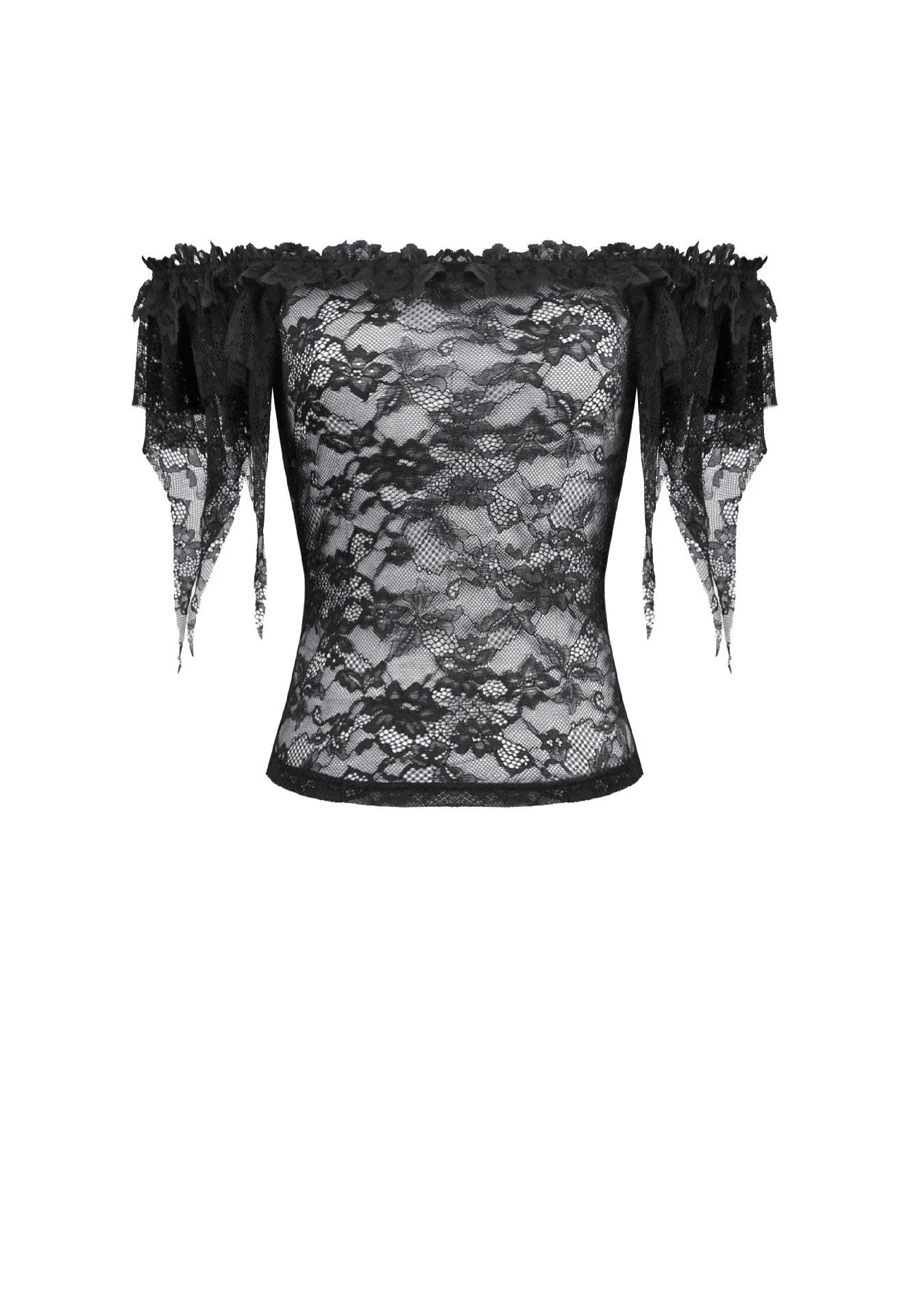 Dark In Love Gothic Romantic Off Shoulder Sheer Lace Oberteil