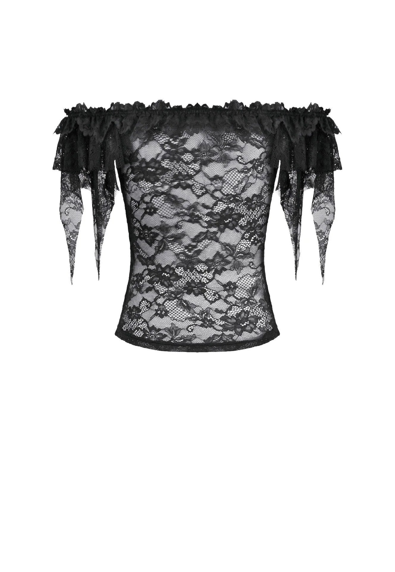 Dark In Love Gothic Romantic Off Shoulder Sheer Lace Oberteil