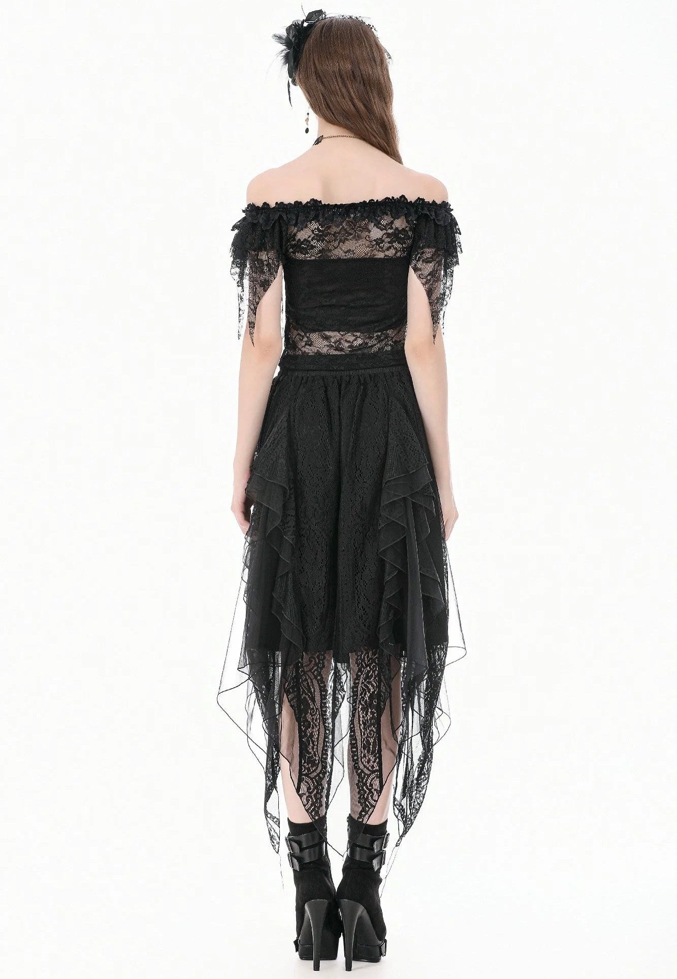 Dark In Love Gothic Romantic Off Shoulder Sheer Lace Oberteil