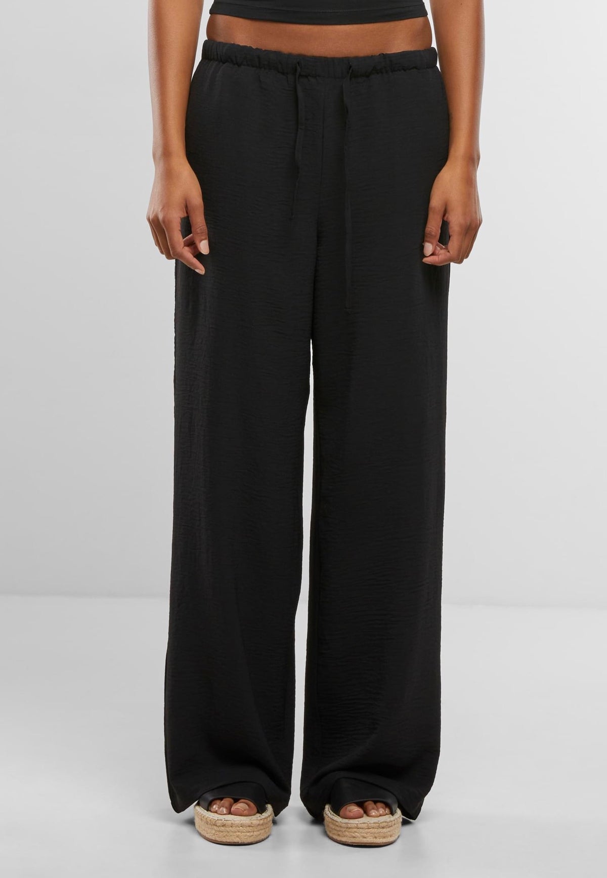 Urban Classics Ladies Structured Wideleg Black Pantalones