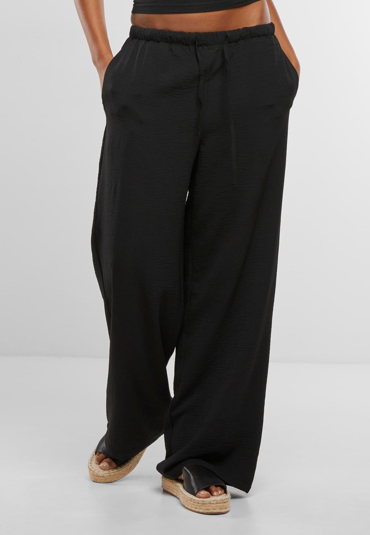 Urban Classics Ladies Structured Wideleg Black Pantalones