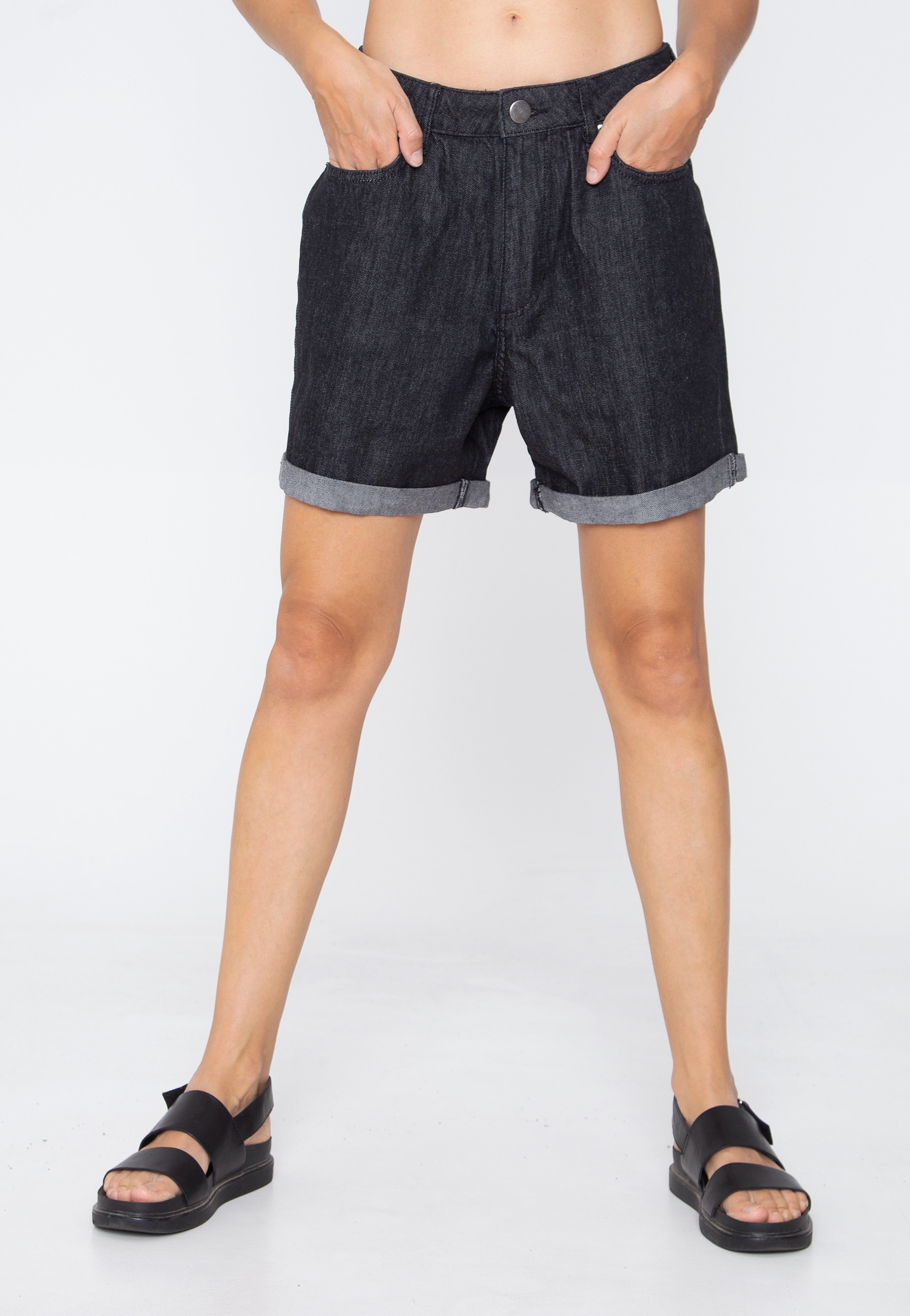 Urban Classics - Ladies High Waist Boyfriend Black Washed - Shorts