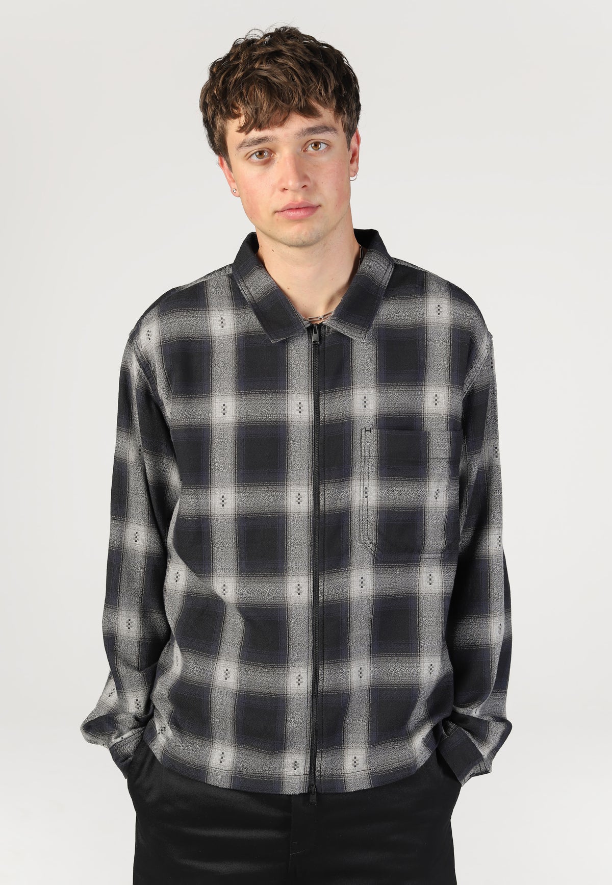 Vans Larkspur Zip Plaid Flannel Black Shirt