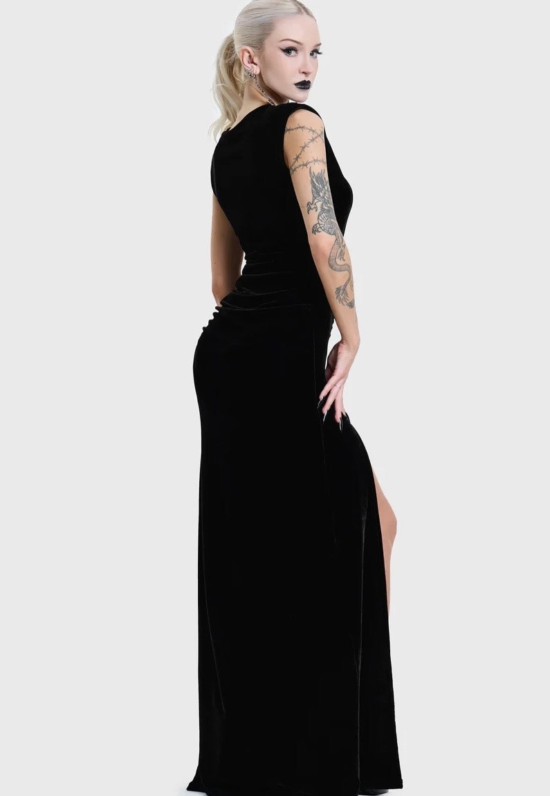 Killstar Nova Velvet Knot Maxi Black Kleid