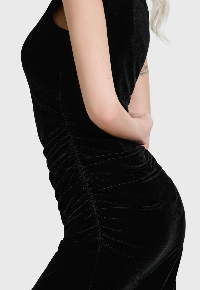 Killstar Nova Velvet Knot Maxi Black Kleid