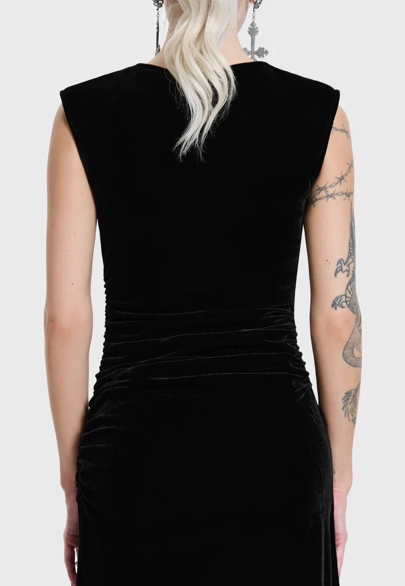 Killstar Nova Velvet Knot Maxi Black Kleid
