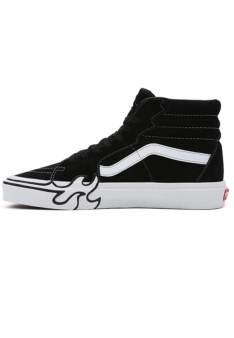Flame Shoes Vans Sk8 Flame Vans Sk8 Hi Flame Suede Black/White