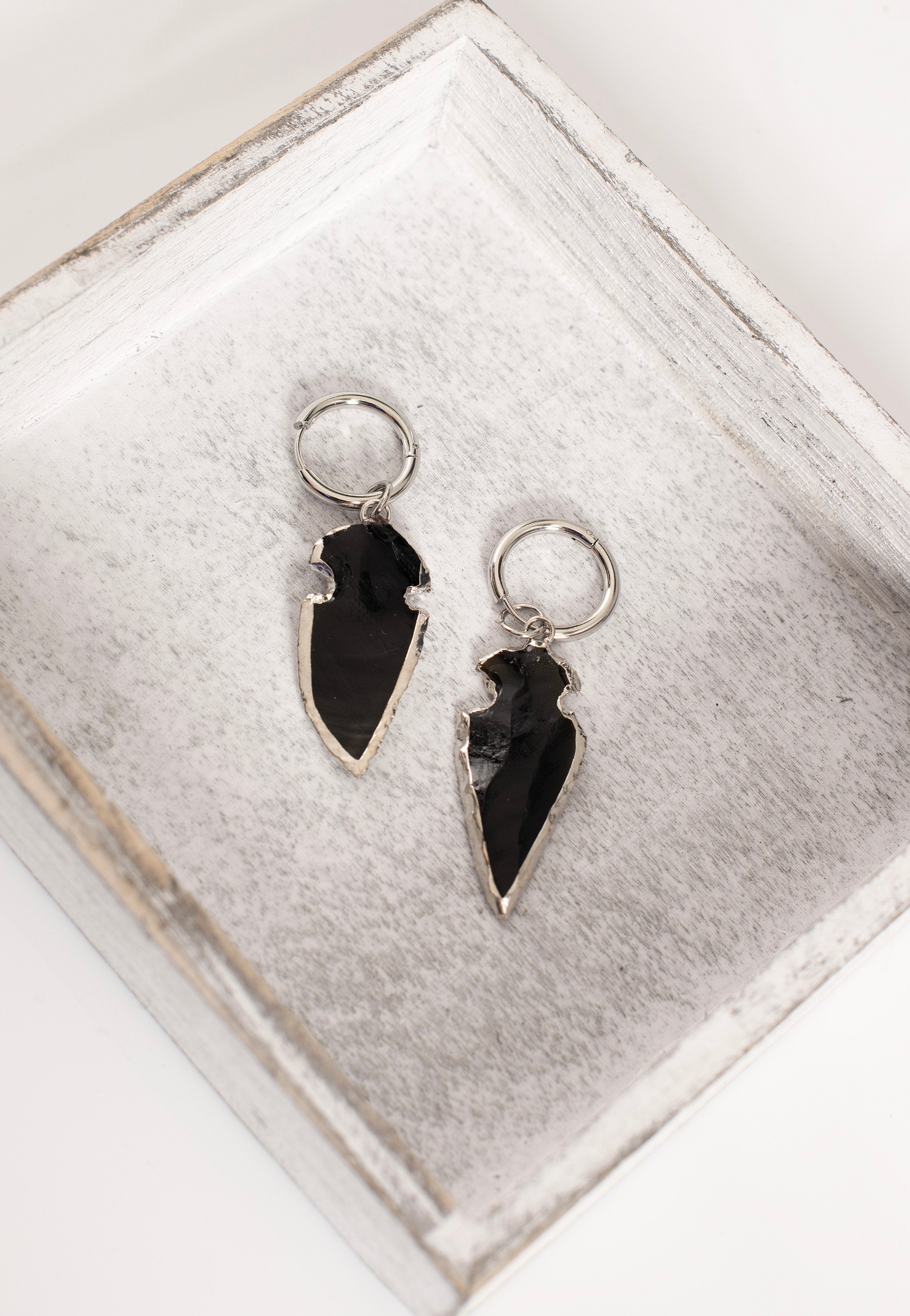 Wildcat - Little Obsidian Stone Hoops Silver - Earrings