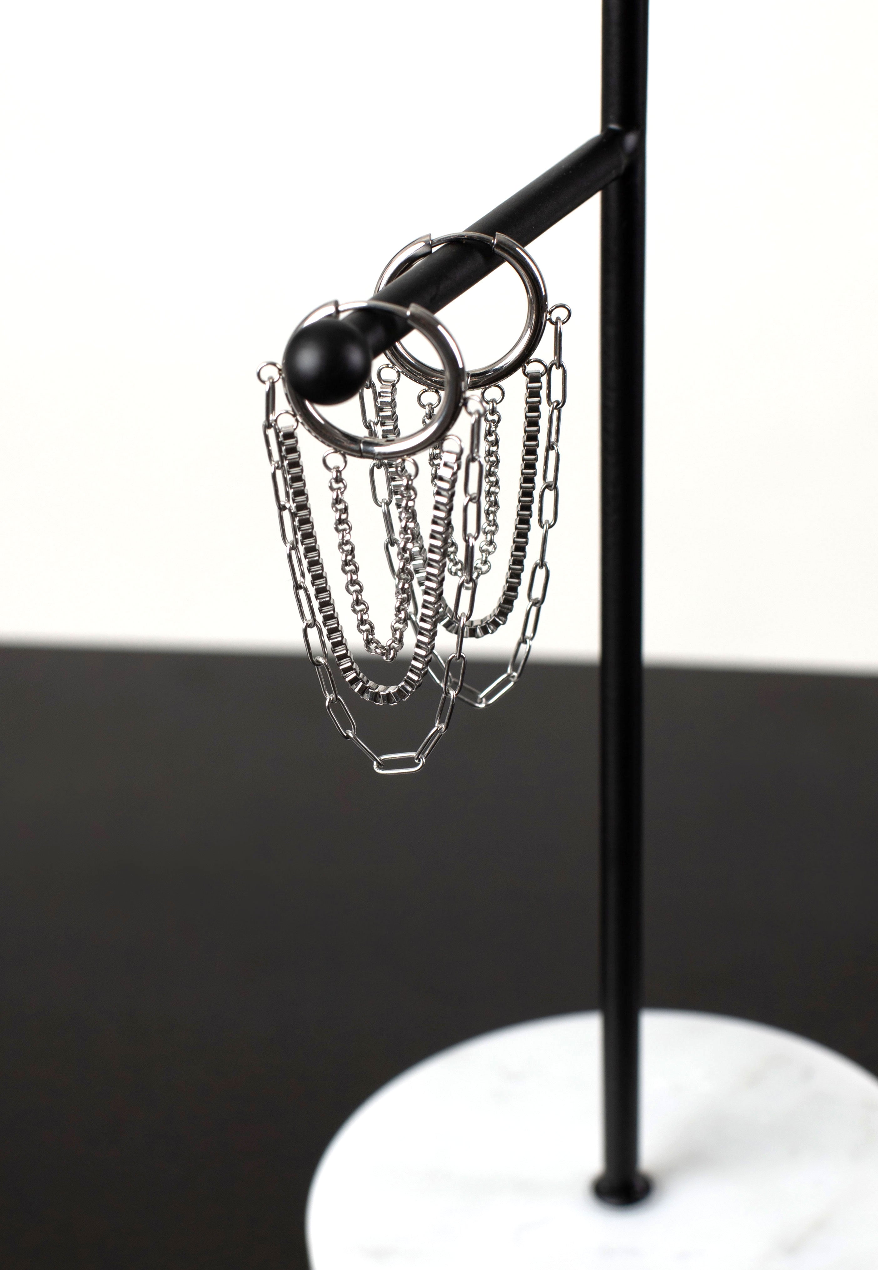 Wildcat - Multilayer Chain Hoops Pair Silver - Earrings | Neutral-Image