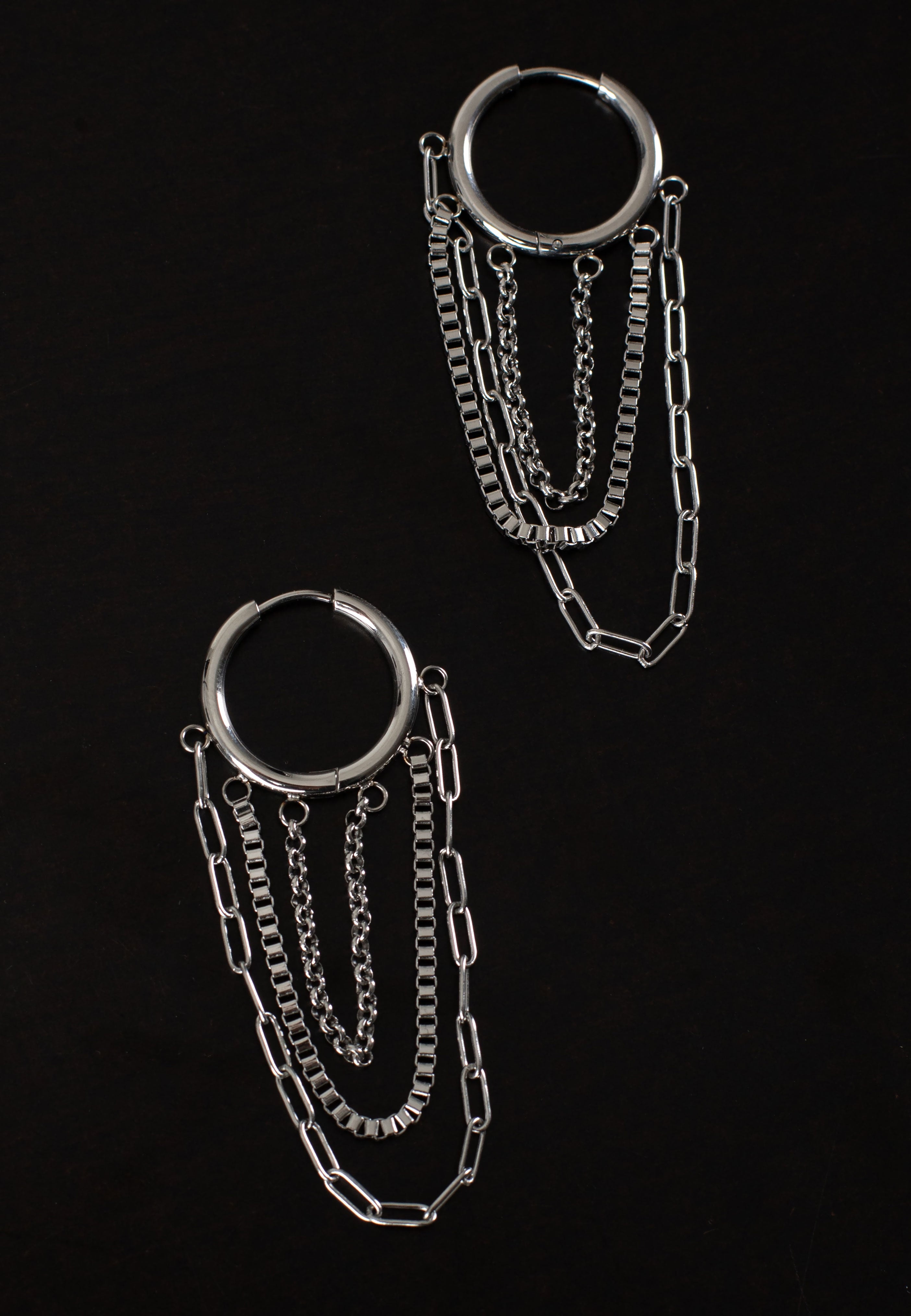 Wildcat - Multilayer Chain Hoops Pair Silver - Earrings | Neutral-Image