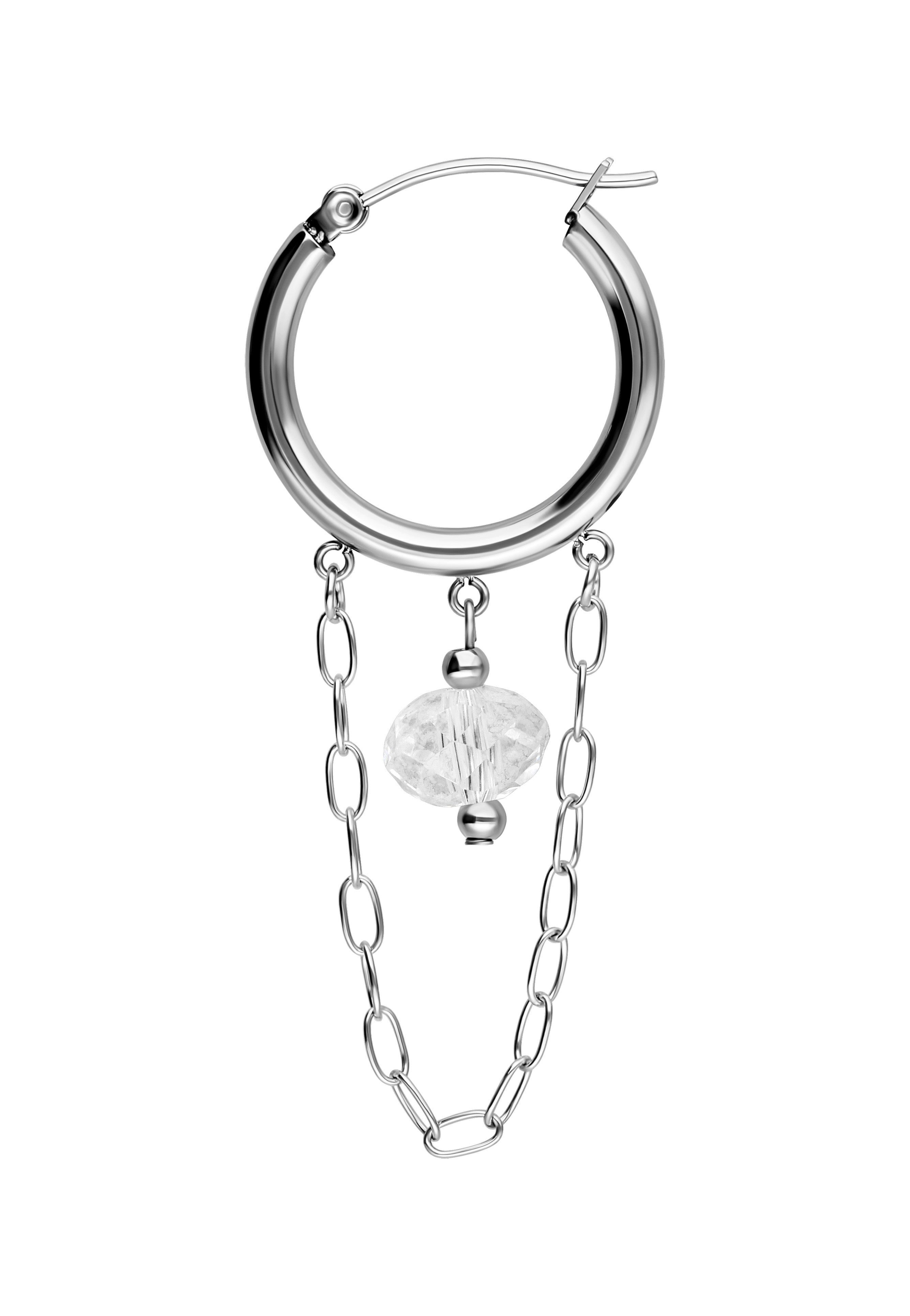 Wildcat - Edgy White Stone Hoops Silver - Earrings | Neutral-Image