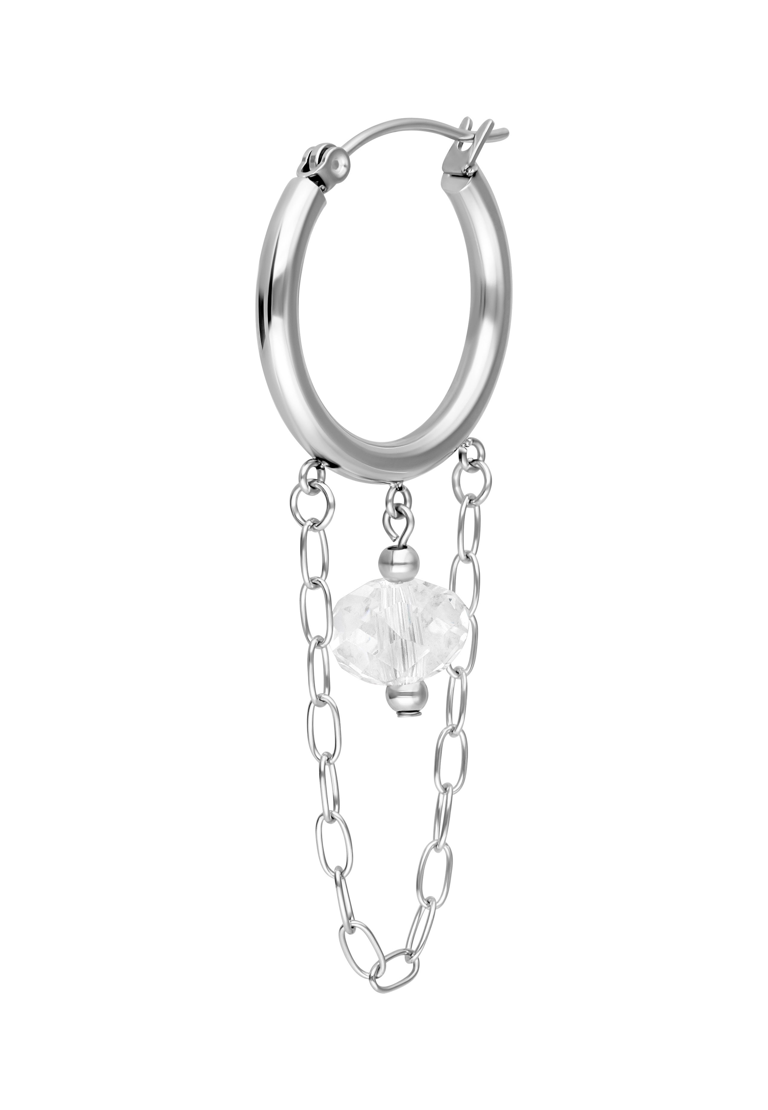 Wildcat - Edgy White Stone Hoops Silver - Earrings | Neutral-Image