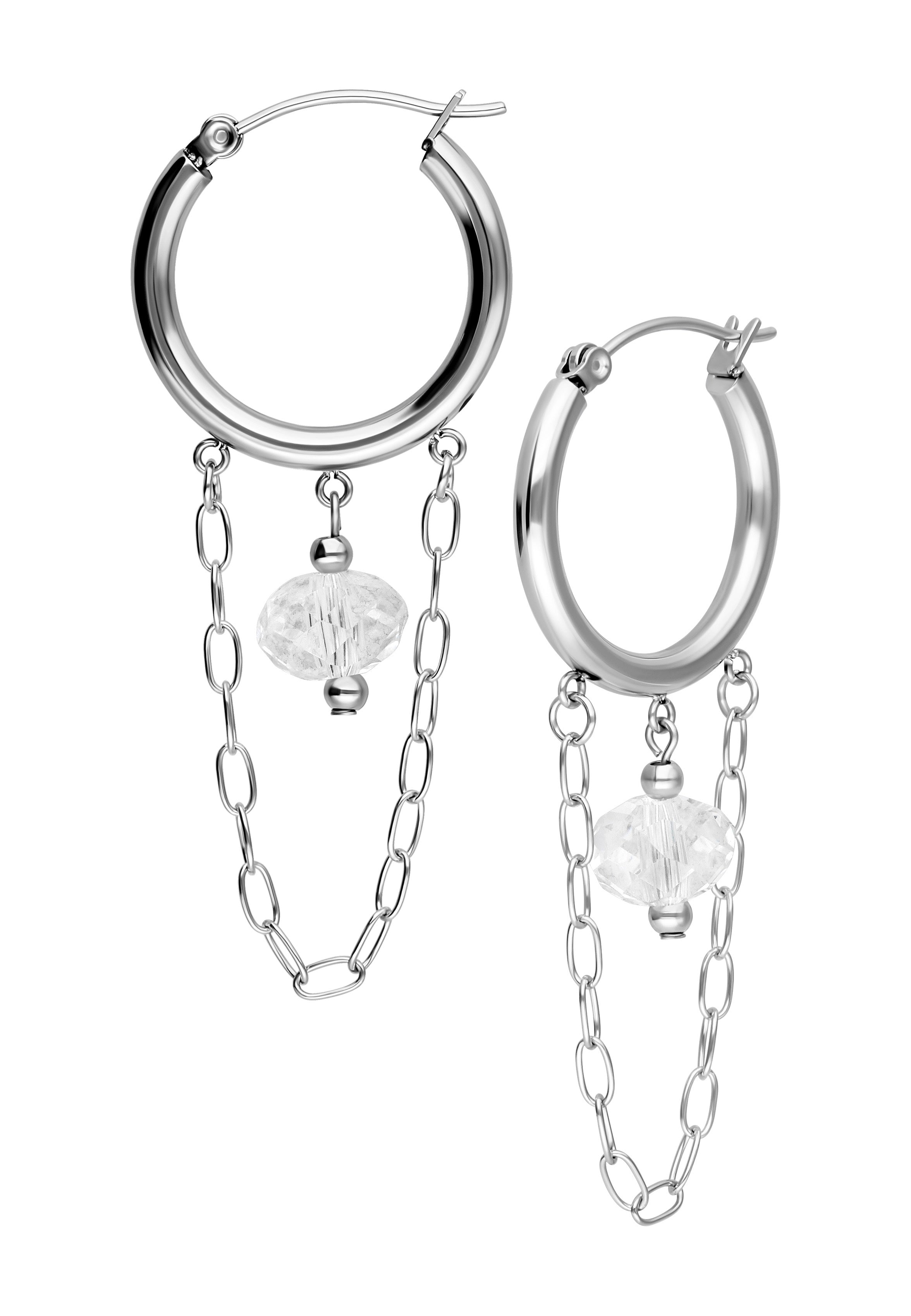 Wildcat - Edgy White Stone Hoops Silver - Earrings | Neutral-Image