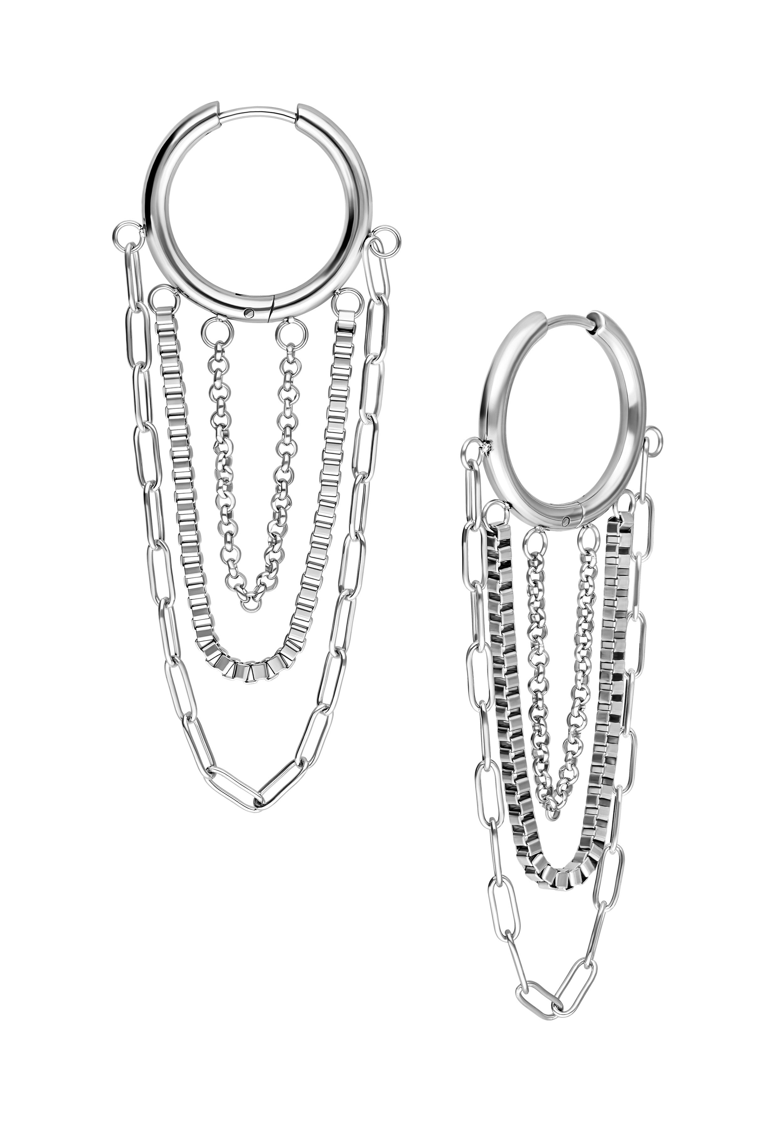 Wildcat - Multilayer Chain Hoops Pair Silver - Earrings | Neutral-Image