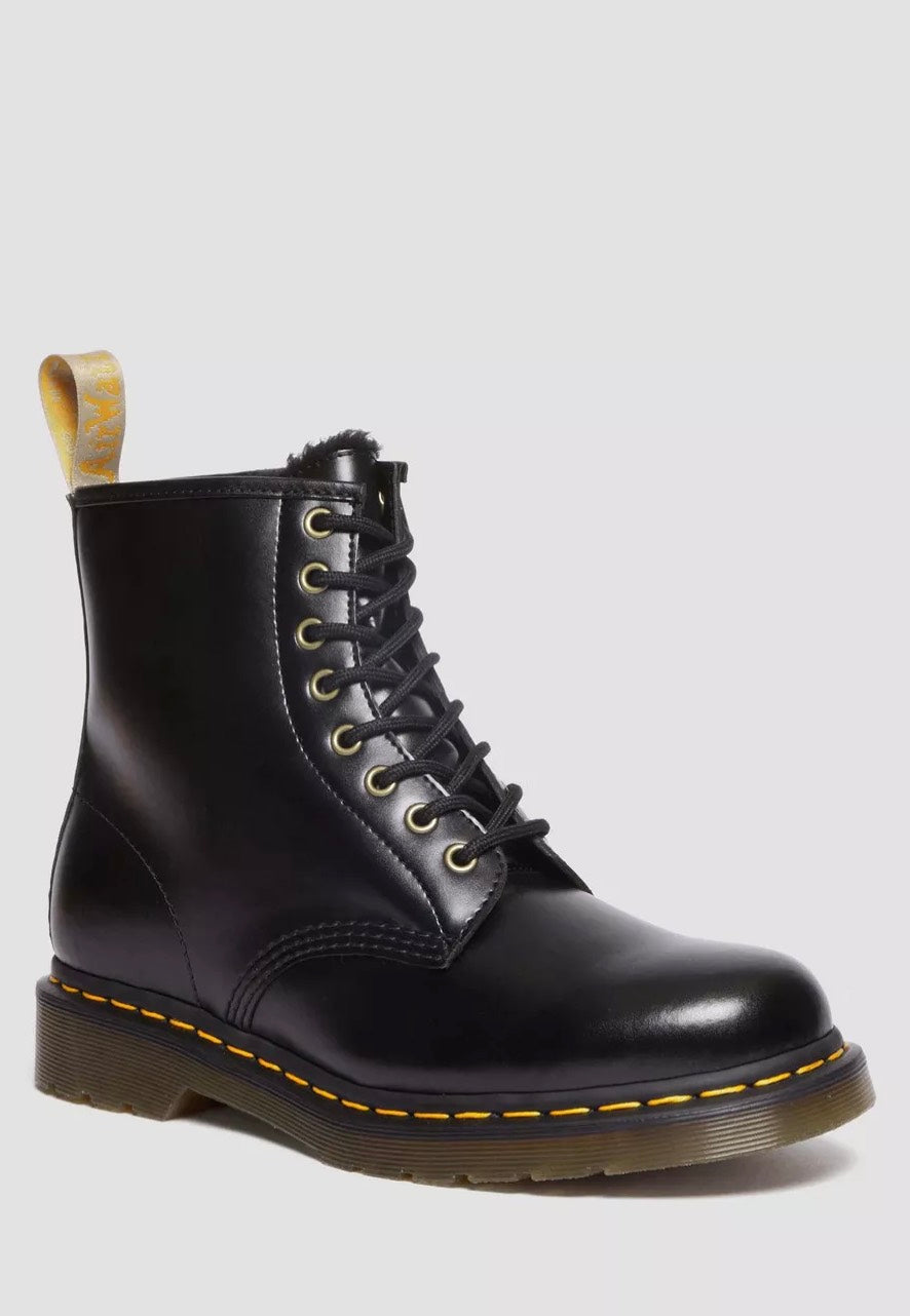 Dr. Martens - Vegan 1460 Black Norfolk Flat & Black Borg Fleece - Shoes