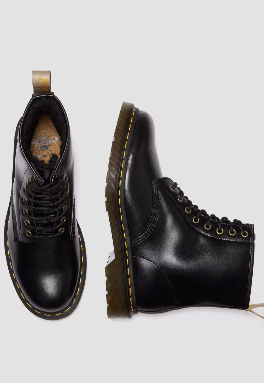 Dr. Martens - Vegan 1460 Black Norfolk Flat & Black Borg Fleece - Shoes