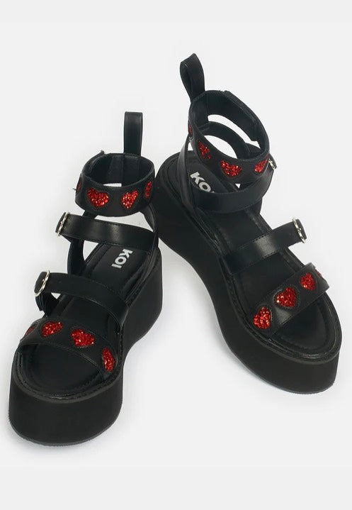 Koi Footwear - Rogue Lovergirl Flatform Heart Black - Girl Sandals