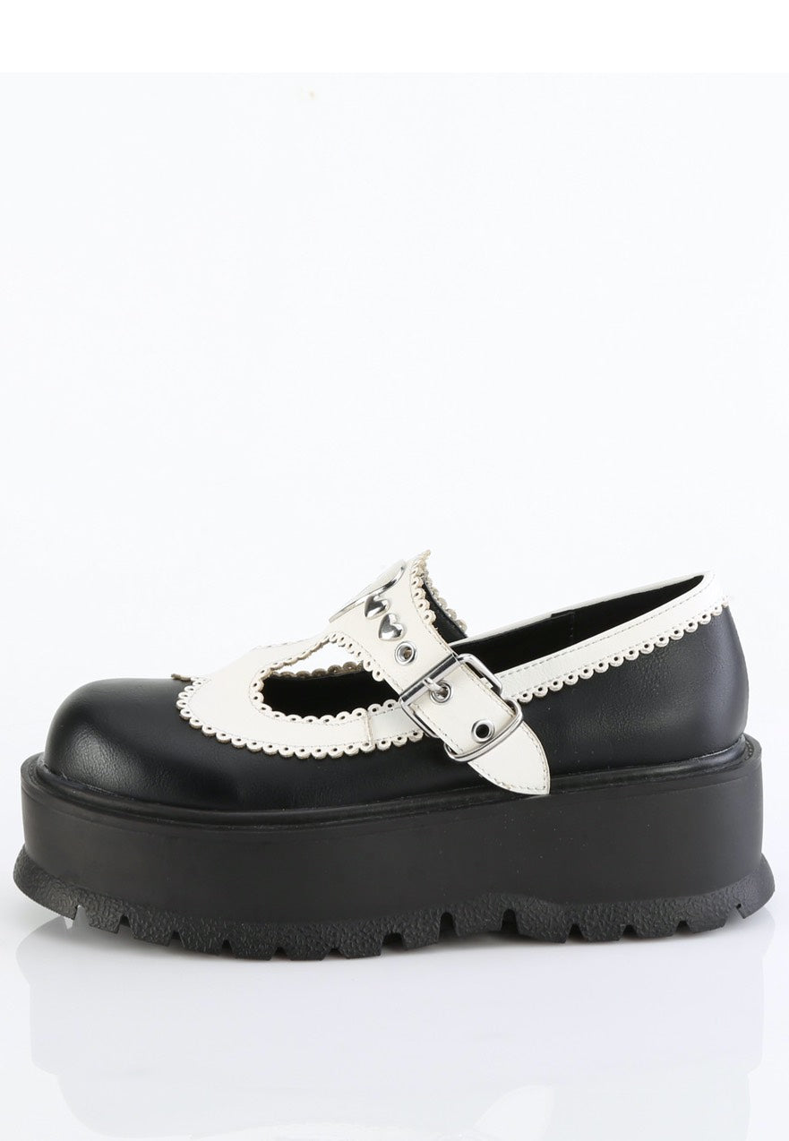 DemoniaCult - Slacker 23 Black/White Vegan Leather - Girl Sandals