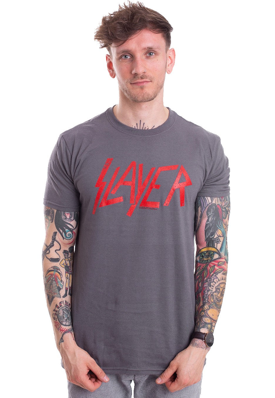 Slayer - Distressed Logo Charcoal - T-Shirt