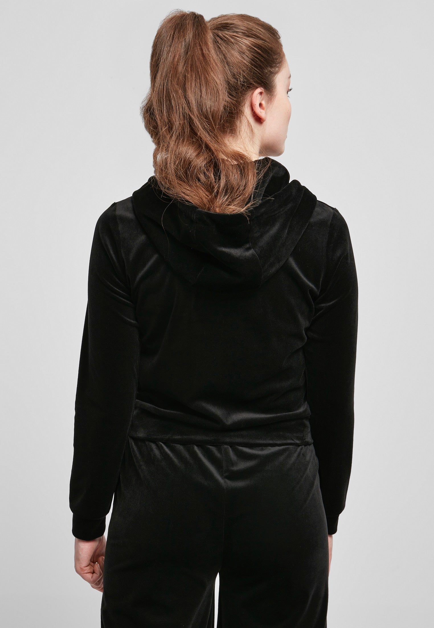 Urban Classics - Ladies Short Velvet Zip Black - Zipper