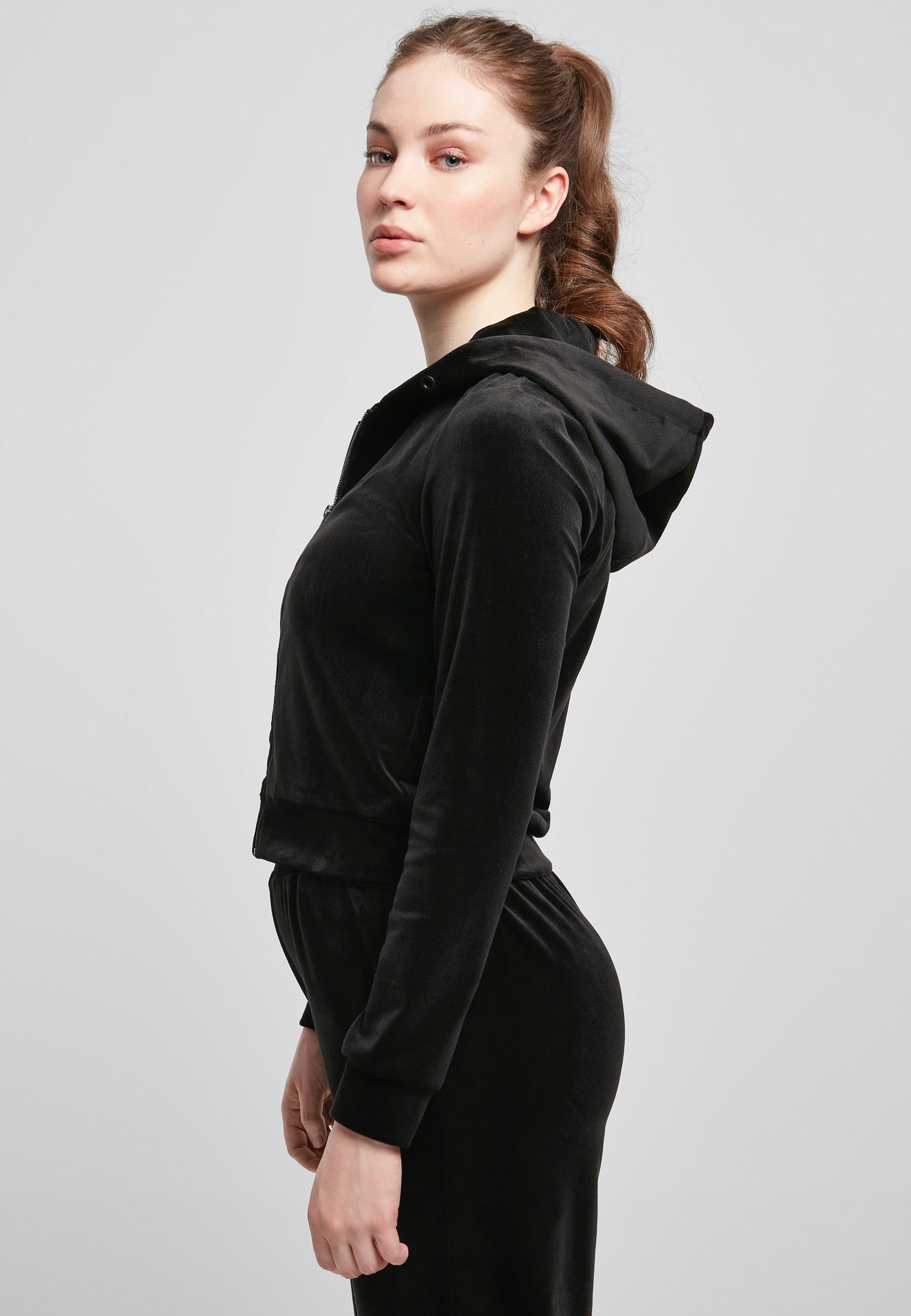 Urban Classics - Ladies Short Velvet Zip Black - Zipper