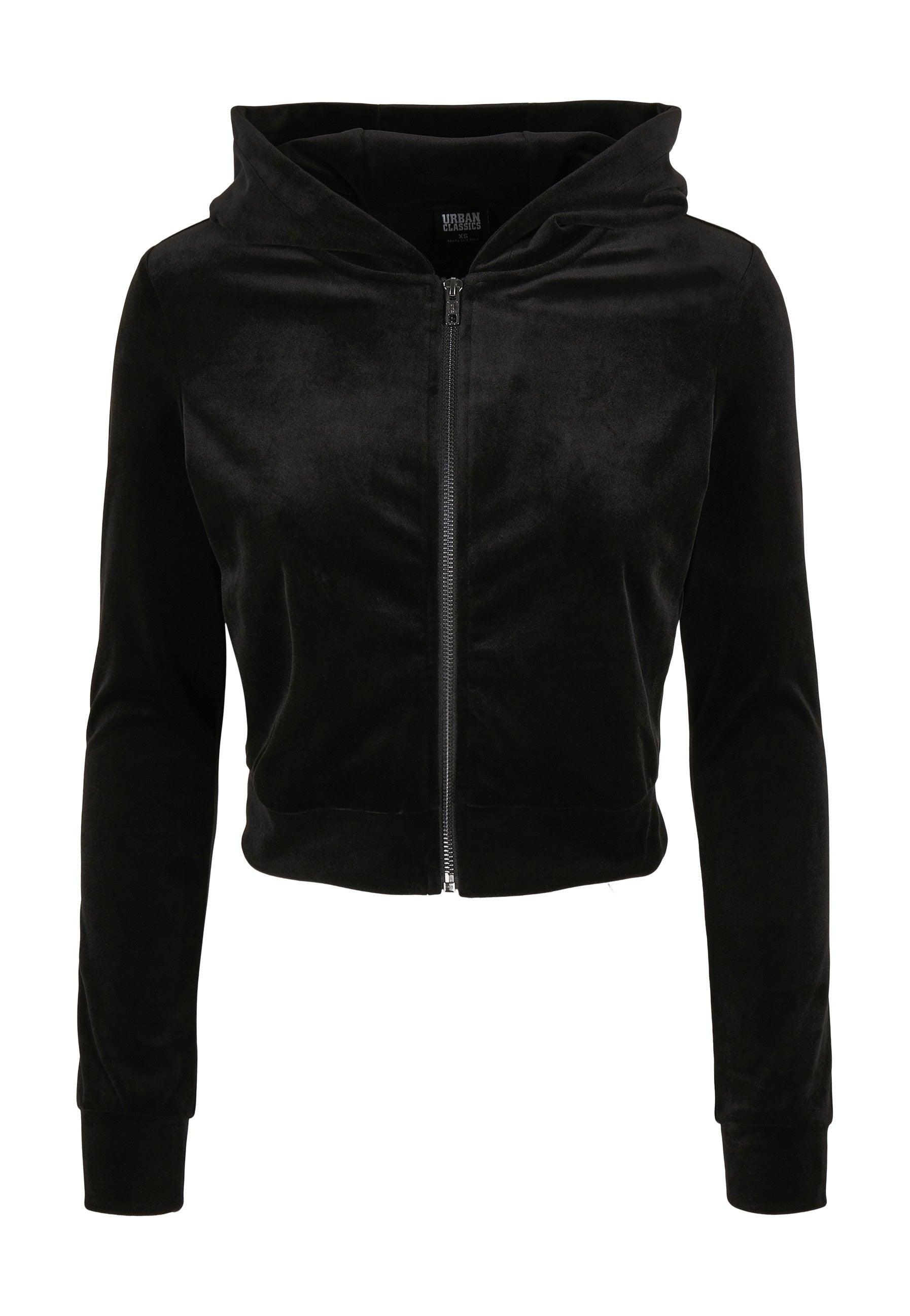 Urban Classics - Ladies Short Velvet Zip Black - Zipper
