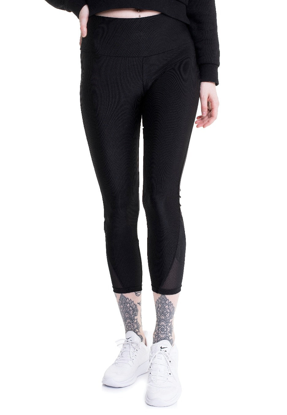 Urban Classics - Ladies High Waist Shiny Rib Pedal Pusher Black - Leggings