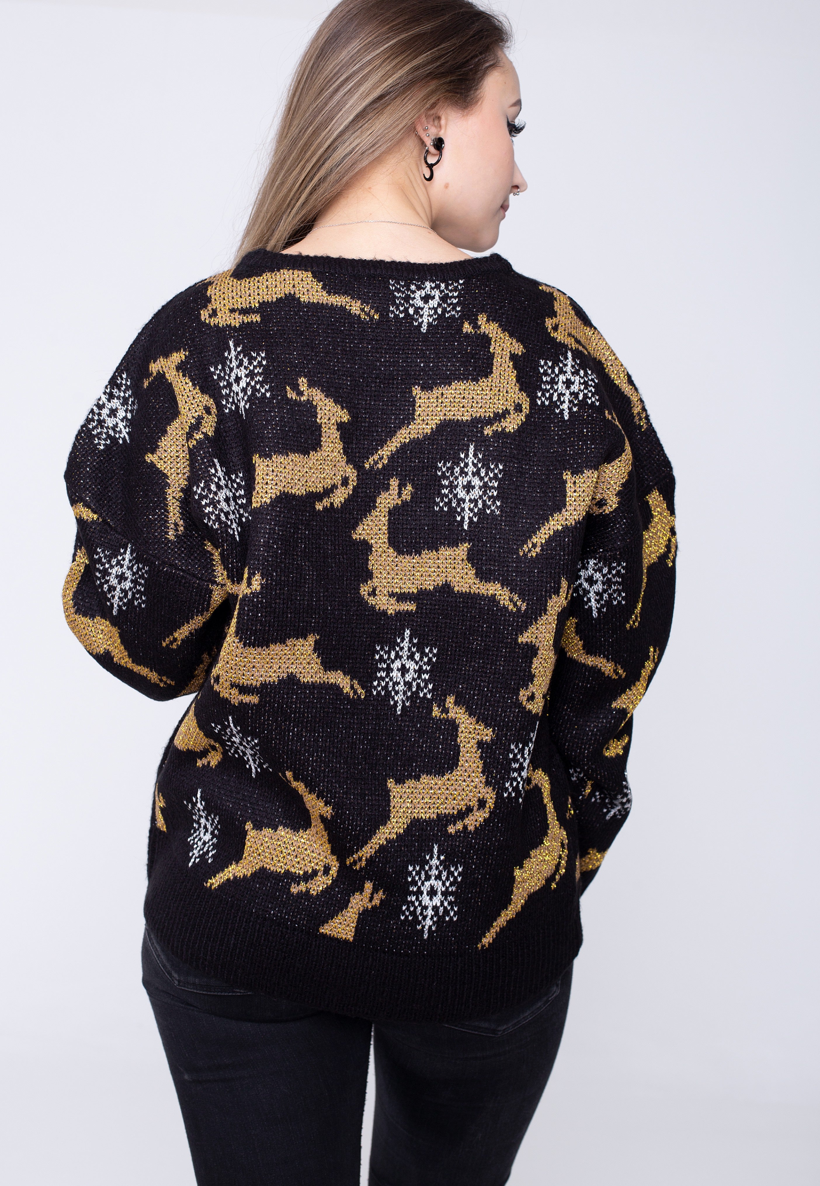 Urban Classics - Ladies Oversized Christmas Black/Gold - Pullover