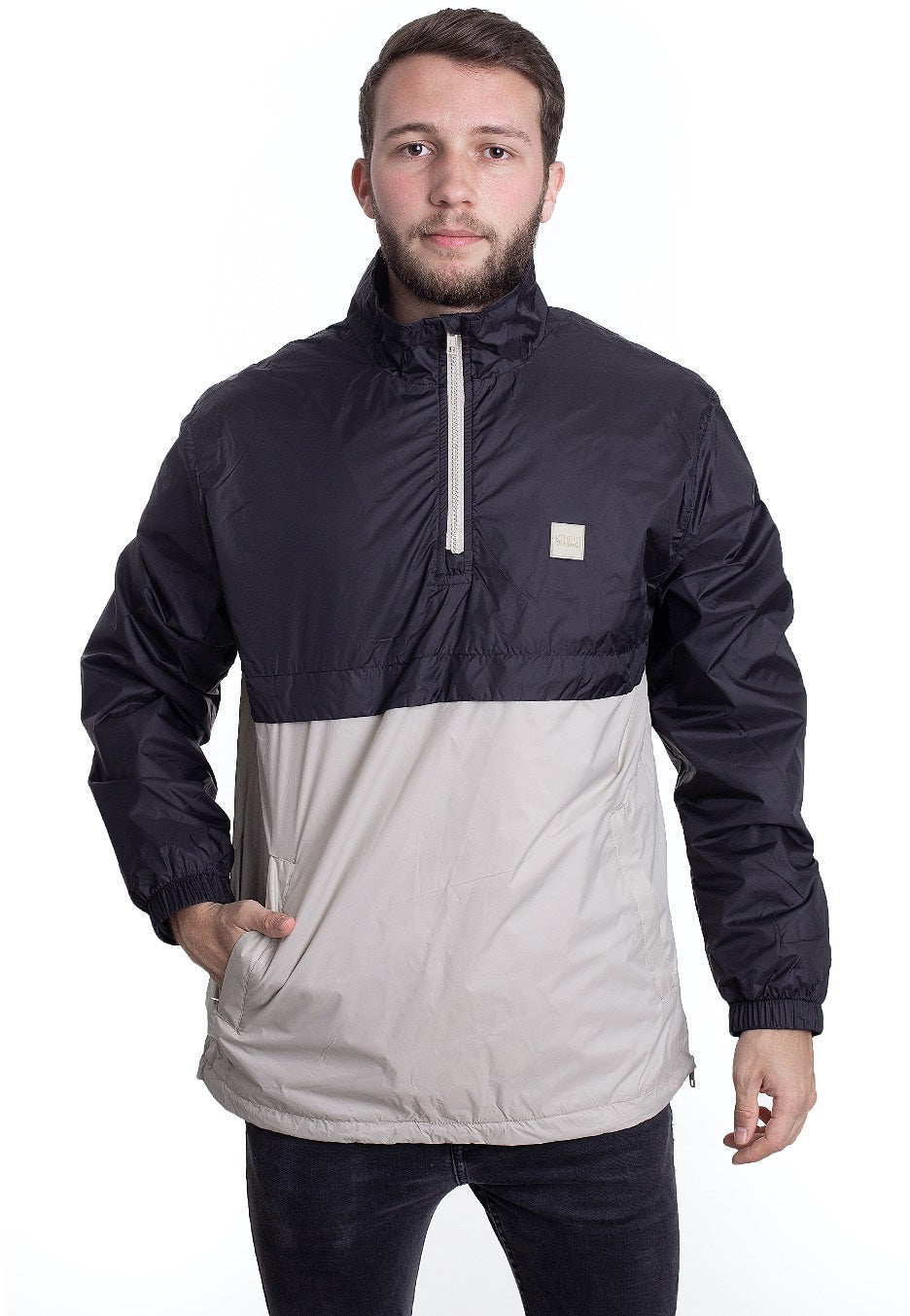 Urban Classics - Stand Up Collar Pull Over Black/Concrete - Windbreaker
