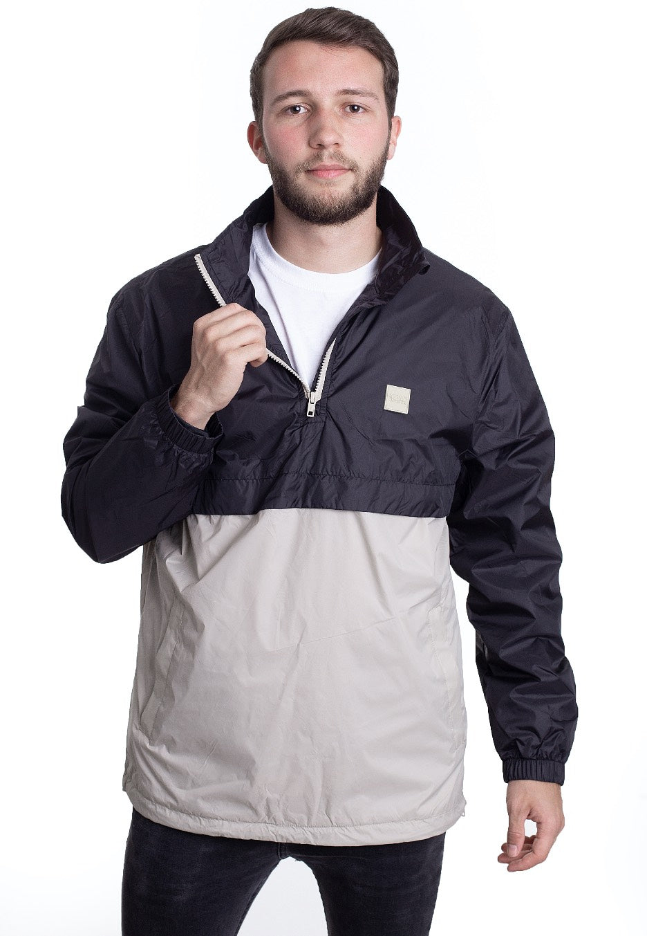 Urban Classics - Stand Up Collar Pull Over Black/Concrete - Windbreaker