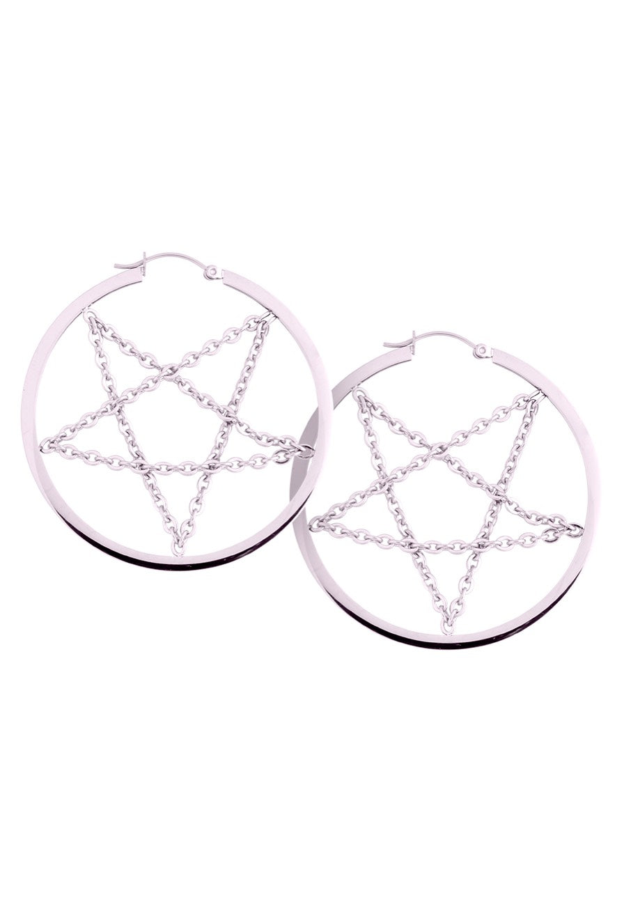 Wildcat - Pentagram Chain Hoops (Pair) Silver - Earrings