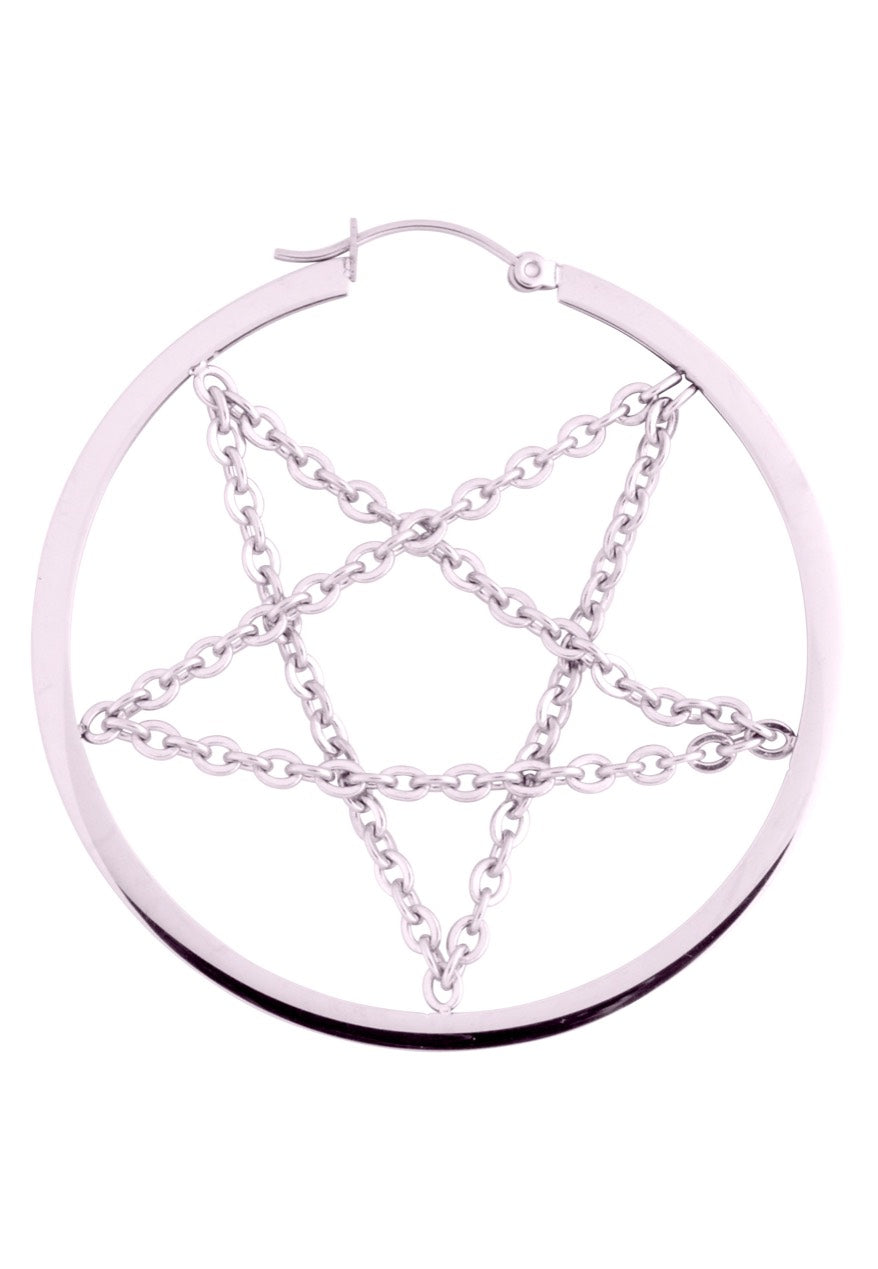 Wildcat - Pentagram Chain Hoops (Pair) Silver - Earrings